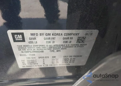 2021 Chevrolet Trailblazer Fwd Lt z USA, uszkodzony, nr VIN KL79MPSLXMB003488